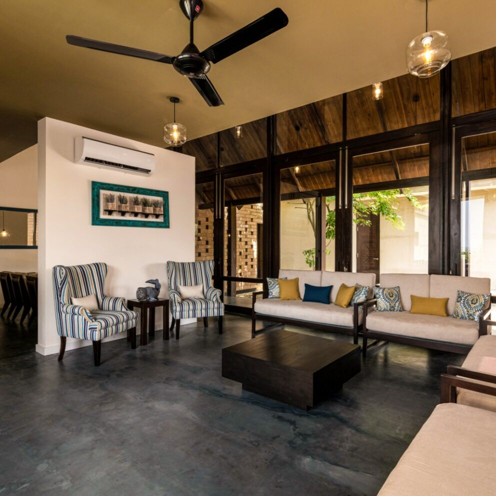 A lobby area of Inidi Leisure luxury beach villa in Sri Lanka.